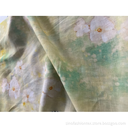 tencel rayon linen soft print fabric for lady's dress in summer